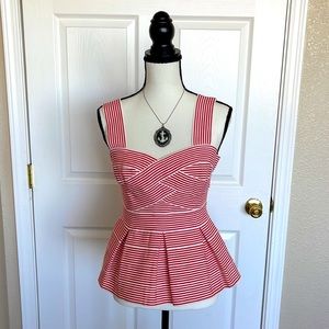 HD in Paris Red & White Banded Peplum Tank Top. Size Small.